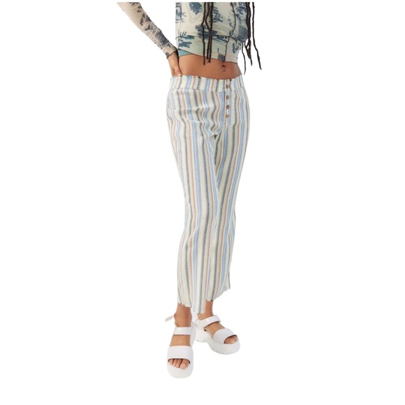 UO Anya Yarn-Dyed Trouser Pant Blue Multi Size 8 - Picture 3 of 4